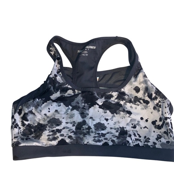 Tommy Hilfiger Sport Womens Sports Bra Black White Tie Dye Racerback XL - Picture 2 of 9